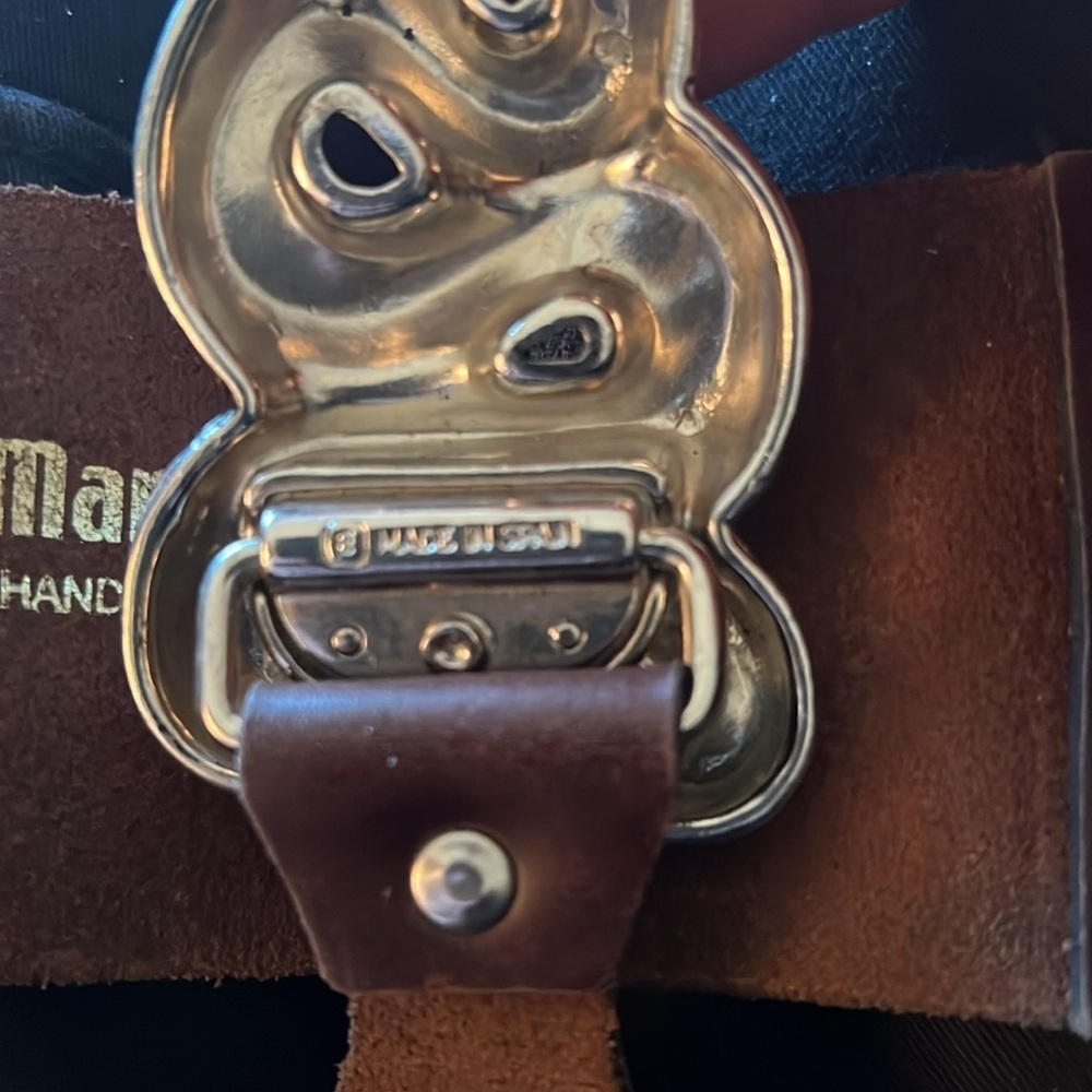 ESCADA Women’s Diamondback Snake Silver Tone Heavy Buckle Brown Leather Belt S/M - Picture 11 of 16